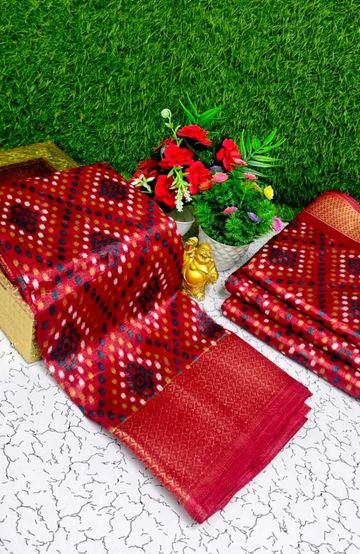 Fancy print office wear cotton sarees all over body Diamond Pattern Dots design premium look lightweight comfortable wear - MERUN