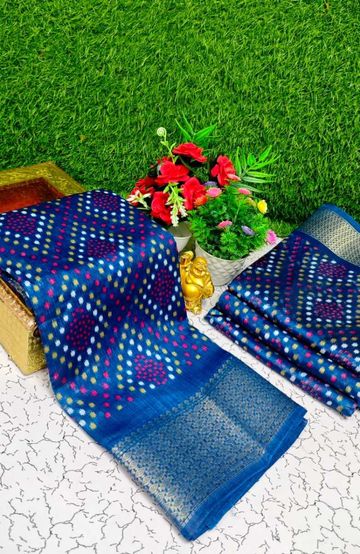 Fancy print office wear cotton sarees all over body Diamond Pattern Dots design premium look lightweight comfortable wear - BLUE COLOUR