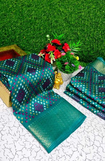 Fancy print office wear cotton sarees all over body Diamond Pattern Dots design premium look lightweight comfortable wear - TEAL COLOUR