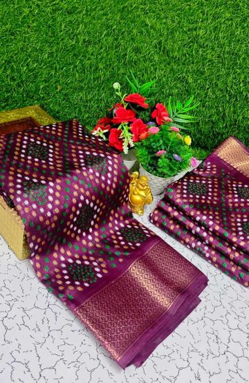 Fancy print office wear cotton sarees all over body Diamond Pattern Dots design premium look lightweight comfortable wear - WINE COLOUR