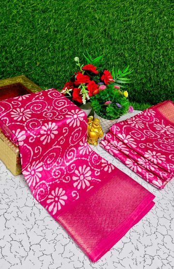 Fancy print office wear cotton sarees all over body kodi poo pattern design premium look lightweight comfortable wear - DARK PINK