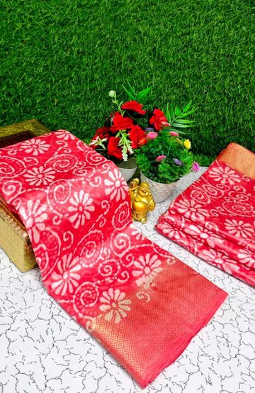 Fancy print office wear cotton sarees all over body kodi poo pattern design premium look lightweight comfortable wear - LIGHT PINK