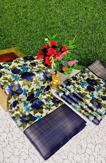 BRIDAL SILK GOLD SILVAR AND COPPER ZARI WEAVE AND WEDDING ART SILK SAREES - FLORAISON GREEN (1)