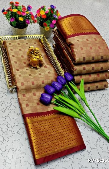 BANARASI POCHAMPALLY ALL OVER BODY SILVAR ZARI BUTTA DESIGN   FUNCTION WEAR SOFT SILK SAREES - CHOCOLATE COLOR