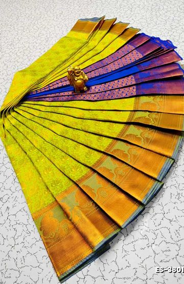 Bridal Silk Gold Silvar And Copper Zari Weave And Wedding Art Silk Sarees - FLORAISON GREEN (13)