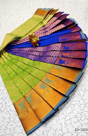 Bridal Silk Gold Silvar And Copper Zari Weave And Wedding Art Silk Sarees - GREEN COLOUR (6)