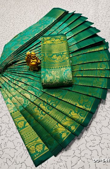 BRIDAL SILK GOLD SILVAR AND COPPER ZARI WEAVE AND WEDDING ART SILK SAREES - GREEN (2)