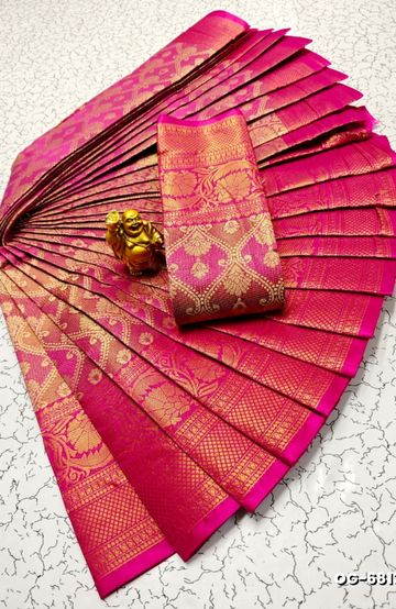 A "one gram gold trending tissue saree" typically refers to a saree made from a lightweight, sheer fabric known as tissue - LIGHT PINK (3)
