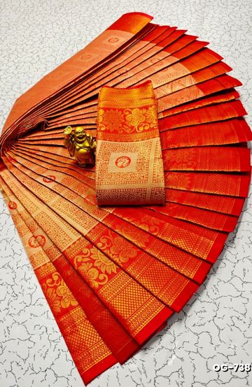 A "one gram gold trending tissue saree" typically refers to a saree made from a lightweight, sheer fabric known as tissue - RED (4)