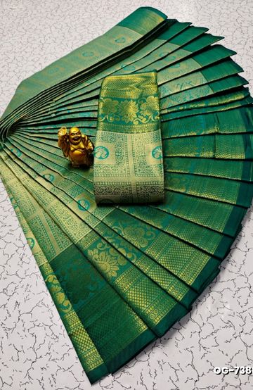 A "one gram gold trending tissue saree" typically refers to a saree made from a lightweight, sheer fabric known as tissue - NORMAL GREEN (2)