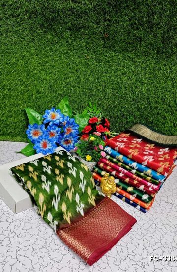 Fancy print office wear cotton sarees all over body flower design pattern  premium look lightweight comfortable wear - DARK GREEN