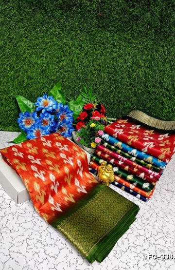 Fancy print office wear cotton sarees all over body flower designf pattern premium look lightweight comfortable wear - ORANGE (2)