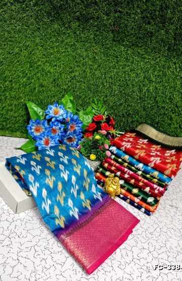 Fancy print office wear cotton sarees all over body flower design pattern premium look lightweight comfortable wear - BLUE COLOUR (1)