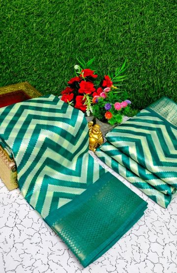 Fancy print office wear cotton sarees all over body zig zag pattern design premium look lightweight comfortable wear - DARK SKY BLUE (2)