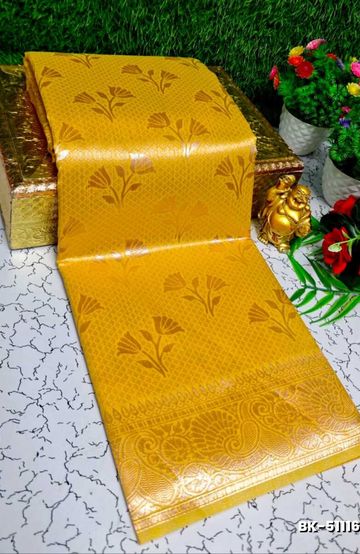 Banaras with our Banarasi Cotton fabric — a beautiful fusion of classic artistry and breathable comfort wear saree - GOLD COLOUR (1)