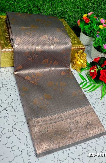 Banaras with our Banarasi Cotton fabric — a beautiful fusion of classic artistry and breathable comfort wear saree - BROWN