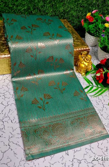 Banaras with our Banarasi Cotton fabric — a beautiful fusion of classic artistry and breathable comfort wear saree - TEAL COLOUR (2)