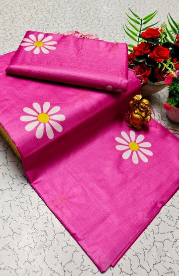 Dailywear cotton sarees all over body peacock designpattern design premium look lightweight comfortable wear - PINK