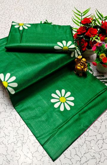 Designer Multi-Color Floral Print Blouse Fabric - DARK GREEN