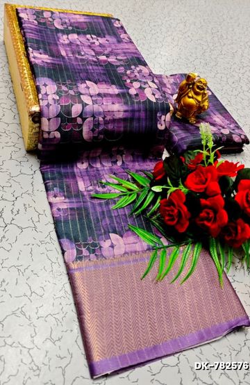 Digital printing dola silk cotton sarees - PLUM COLOUR