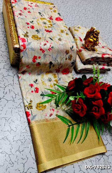 Digital printing dola silk cotton sarees - LIGHT SANDLE