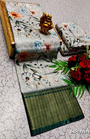 Digital printing dola silk cotton sarees - IVORY COLOUR