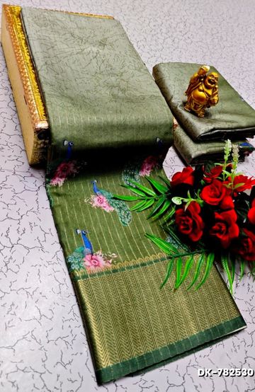 Digital printing dola silk cotton sarees - PESTA GREEN (1)