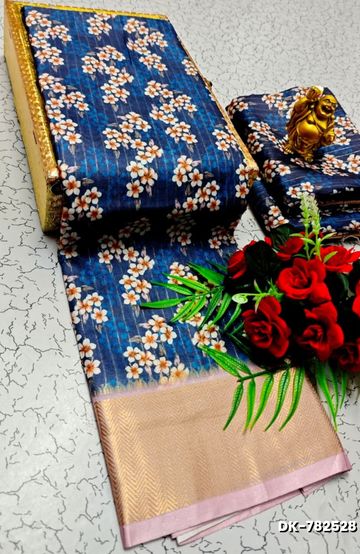 Digital printing dola silk cotton sarees - BULE