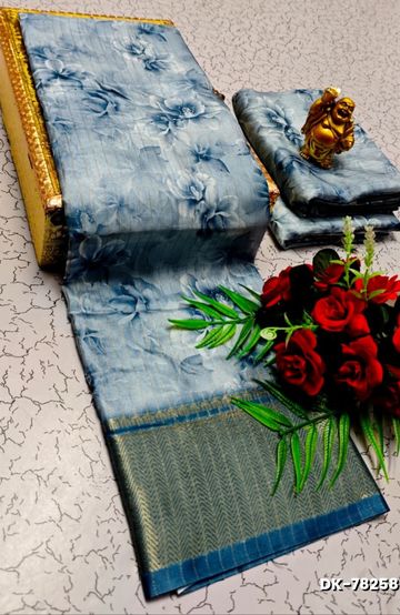 Digital printing dola silk cotton sarees - BLUE SHADE (1)