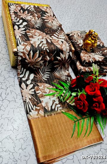 Digital printing dola silk cotton sarees - COFEE COLOR
