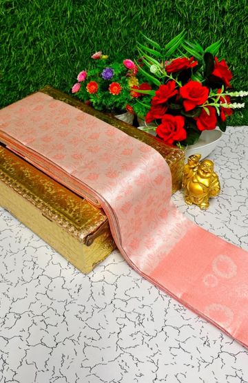 Premium kubera pattu saree rapier fancy  light weight silk type sarees function wear - LITE PEACH