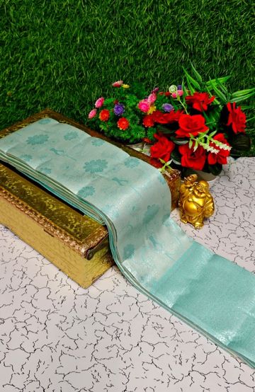 Premium kubera pattu saree rapier fancy  light weight silk type sarees function wear - ICE BLUE
