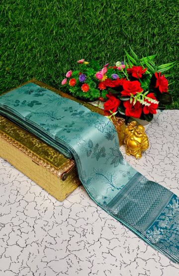 Premium kubera pattu saree rapier fancy  light weight silk type sarees function wear - TEAL