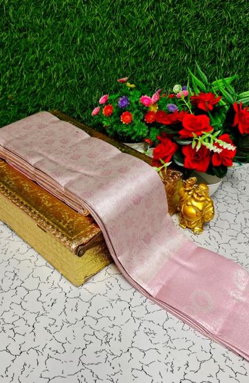 Premium kubera pattu saree rapier fancy  light weight silk type sarees function wear - BABY PINK