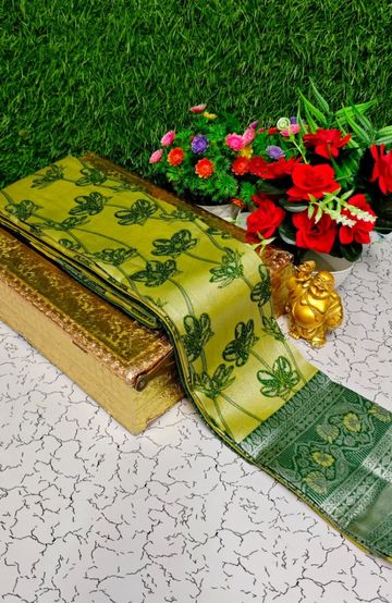 Premium kubera pattu saree rapier fancy  light weight silk type sarees function wear - LEMON GREEN N