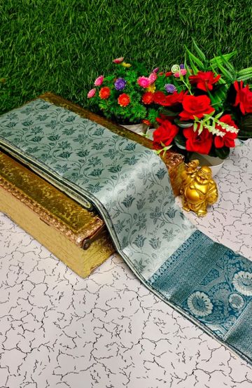 Premium kubera pattu saree rapier fancy  light weight silk type sarees function wear - LITE TEAL