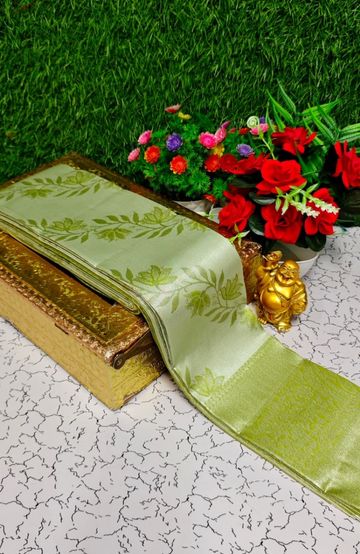 Premium kubera pattu saree rapier fancy  light weight silk type sarees function wear - LITE GREEN
