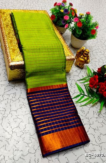 Beauty checked soft silk rich look design soft material function and party wear - LEMON GREEN