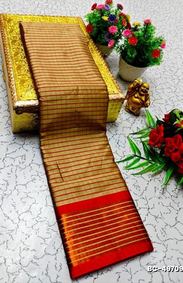 Beauty checked soft silk rich look design soft material function and party wear - CHOCOLATE COLOR