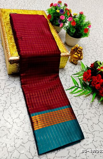 Beauty checked soft silk rich look design soft material function and party wear - MAROON COLOR