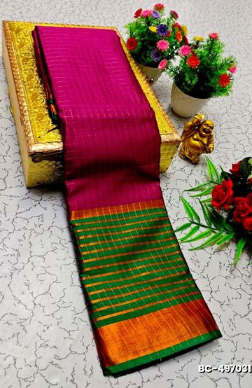 Beauty checked soft silk rich look design soft material function and party wear - DARK PINK