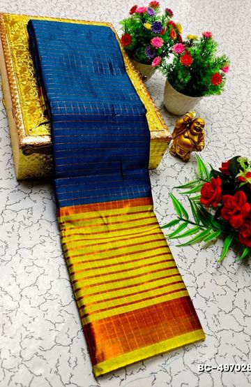 Beauty checked soft silk rich look design soft material function and party wear - BULE