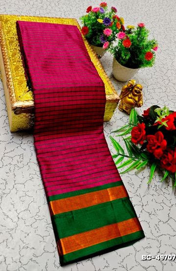 Beauty checked soft silk rich look design soft material function and party wear - PLUM COLOUR