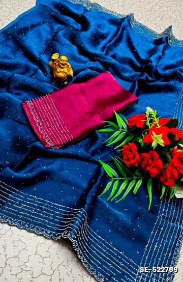 Celestial grace: space silk saree  modern fancy item sarees - BLUE COLOUR (1)