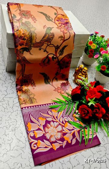 Elegant Kalamkari Tissue Saree for Festivities & Weddings - ORANGE N (1)