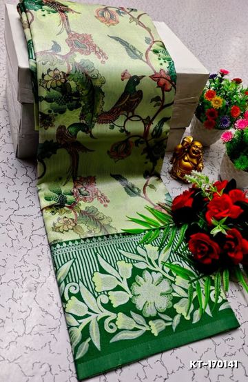 Elegant Kalamkari Tissue Saree for Festivities & Weddings - LIGHT GREEN (2)