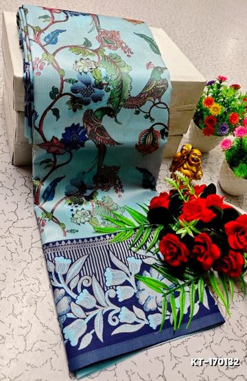 Elegant Kalamkari Tissue Saree for Festivities & Weddings - LIGHT SKY BLUE (2)