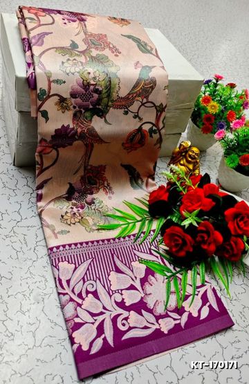 Elegant Kalamkari Tissue Saree for Festivities & Weddings - PEACH COLOUR