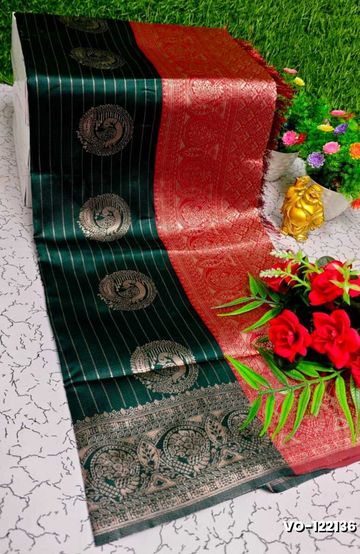 BRIDAL SILK GOLD SILVAR AND COPPER ZARI WEAVE AND WEDDING ART SILK SAREES - SKY BLUE