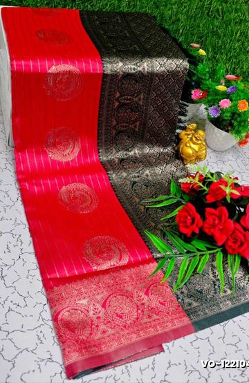 Korvai kotanji Trendy & Fancy bhutta and 2/100 Silk Cotton Sarees Function wear - TOMATO COLOUR (2)